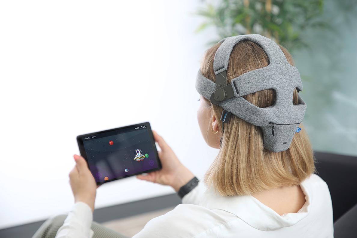 woman looking at an ipad